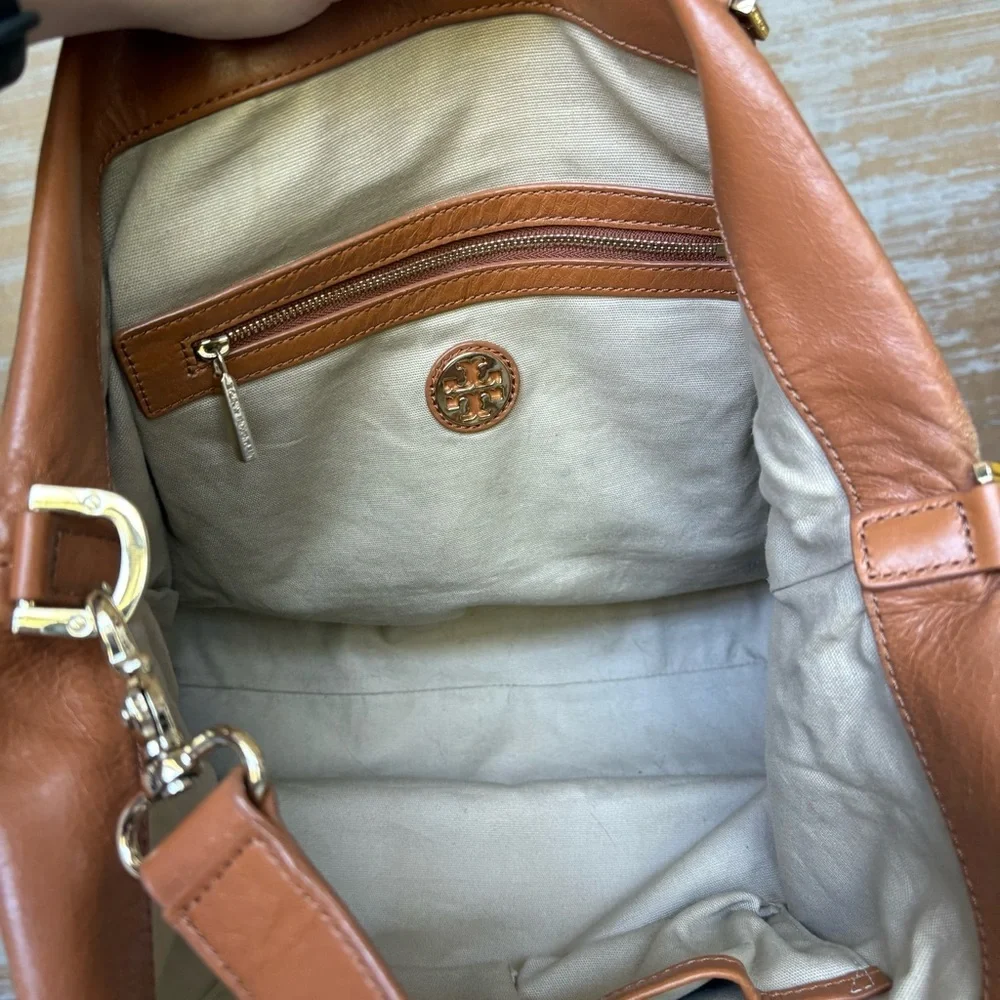 Tory Burch Dena Crossbody Purse Brown Leather Preppy Classic Gold Hardware