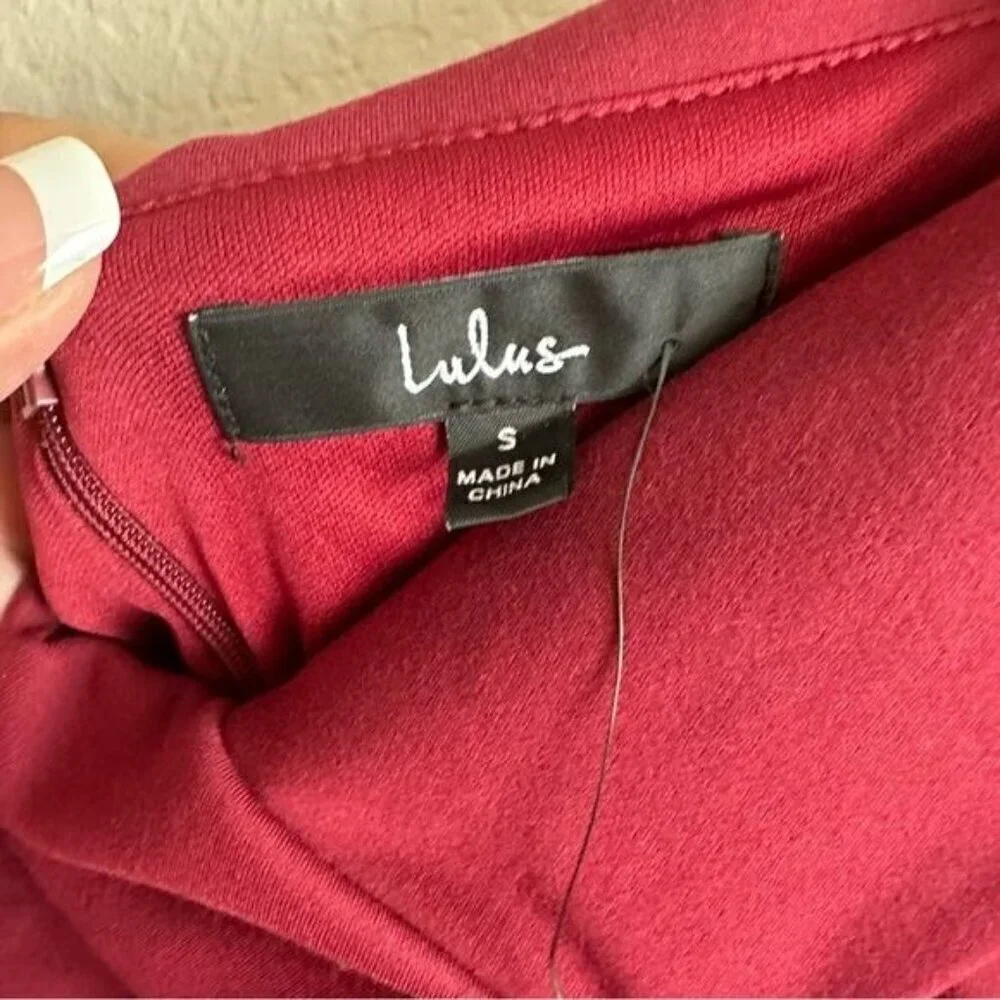Lulu’s Classic Glam Burgundy Off-the-Shoulder Bodycon Dress Size Small