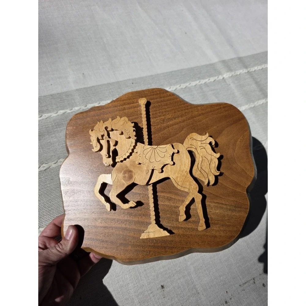 VTG Handcrafted Wooden Carousel Horse Wall Plaque Folk Art‎ 12x10 Nursery Decor