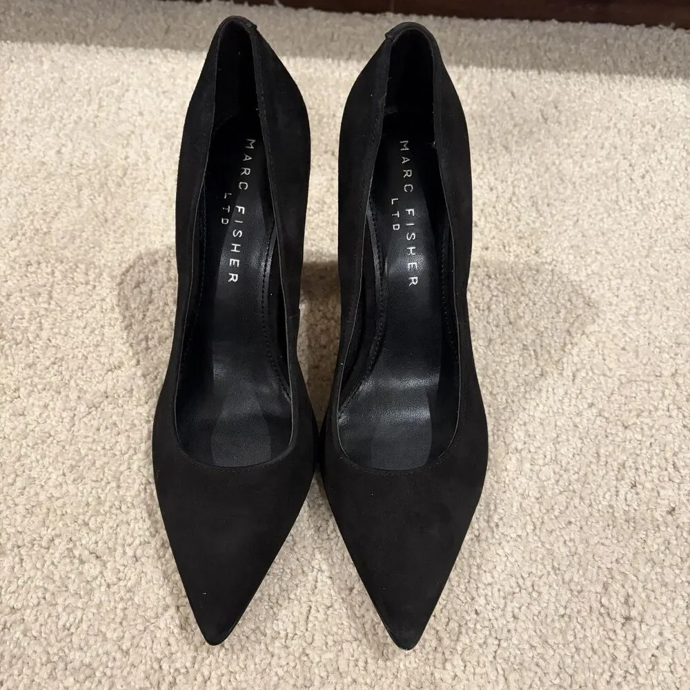 NWOB Marc Fisher Abilene Black Suede Leather Block Heel Pointy Toe Pump Women 7