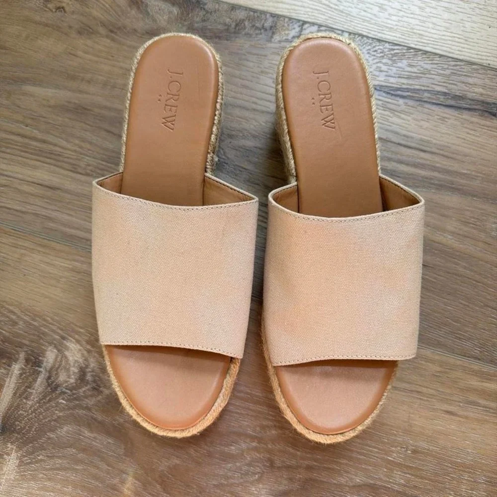 J Crew Platform Espadrille Slide Sandals Womens 8 Cream Ivory Preppy Old Money