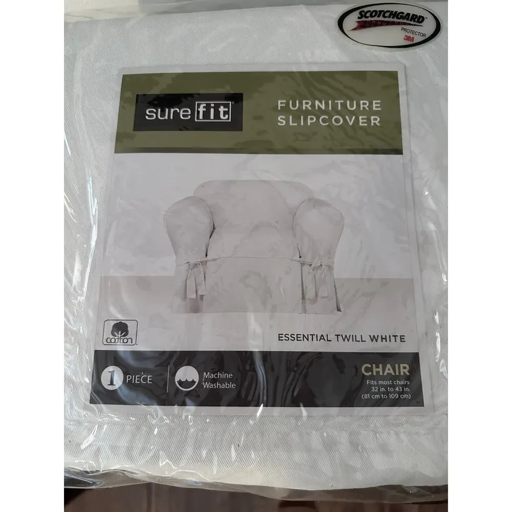 Sure Fit Essential Twill Chair Slipcover, White NEW