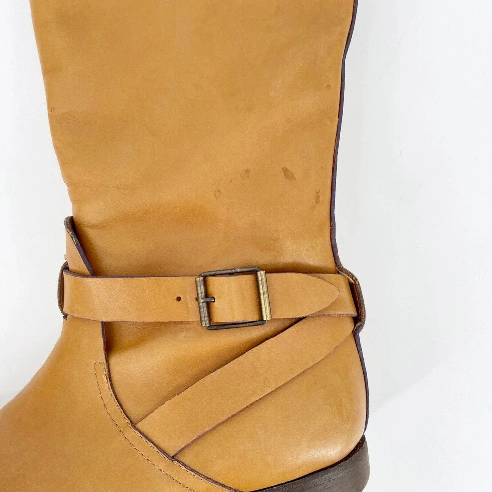 Etro‎ Leather Knee High Riding Boots US8 EU38 Camel Brown Buckle Strap Side Zip