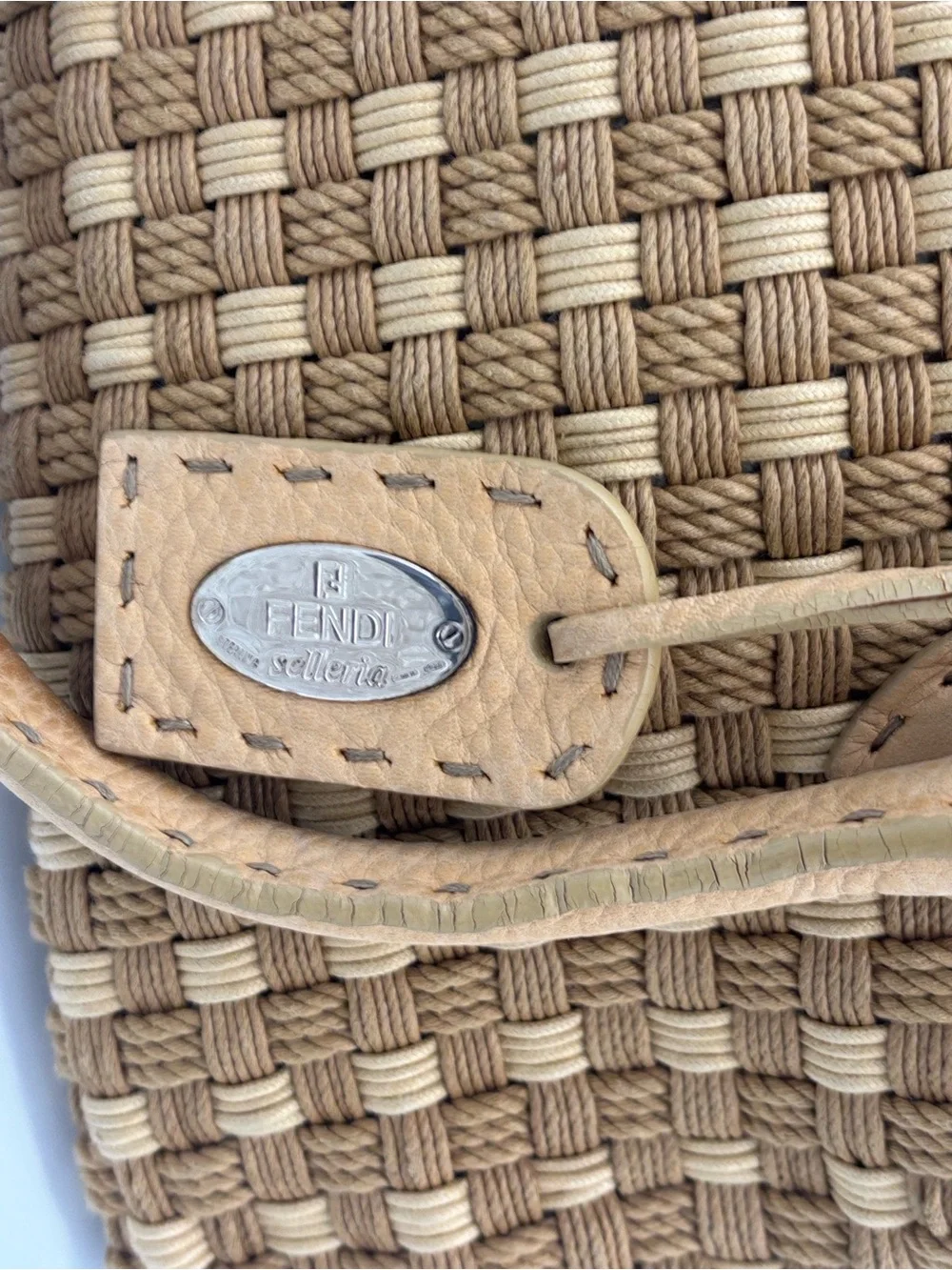 Authentic Fendi Selleria Woven Doctor Bag - Tan - Jute/Cotton Cording - EUC