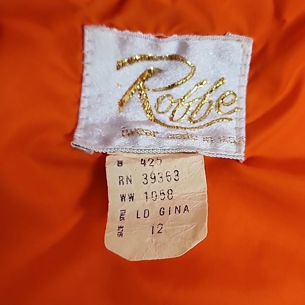 Roffe VINTAGE 80's Bright Orange White Sz 12 Ski Jacket.  Zip Front. Ski Bunny.