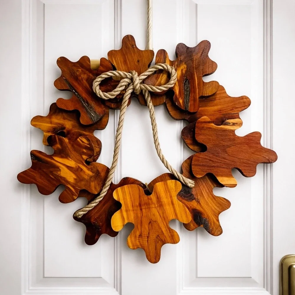Rustic Wooden Oak Leaf Wreath Wall Decor Cottagecore‎ Farmhouse Holiday