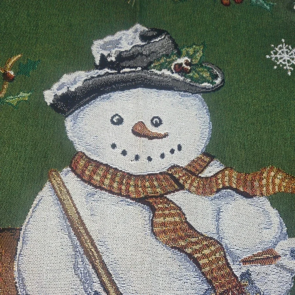 Tracy Porter Snowman Reindeer Woven Tapestry Throw Blanket Christmas USA 53x65