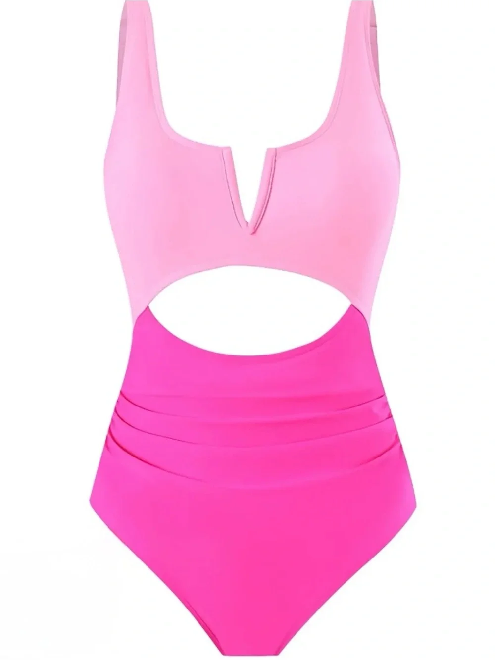 Women's Two-Tone Pink Cutout One-Piece Swimsuit