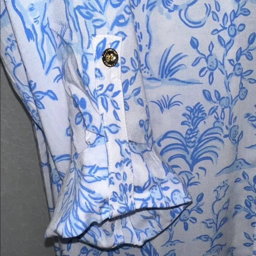 Lilly Pulitzer Natalie Resort White Blue Button Front Tab Sleeve Cover Up