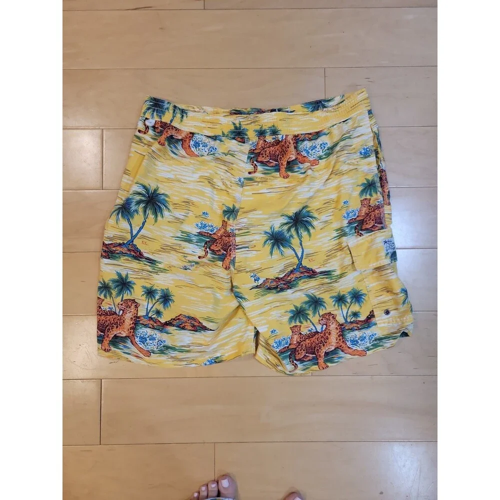 Polo Ralph Lauren Swim Trunks Mens L Yellow Tropical Tiger Print Boardshorts