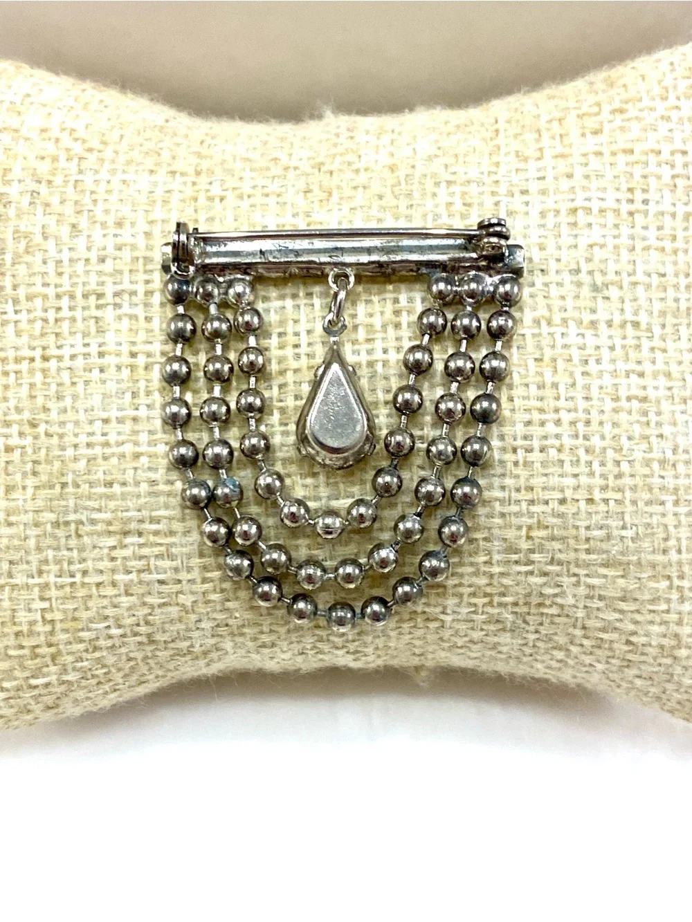 Vintage Silver-Tone Multi-Strand Teardrop Crystal Brooch
