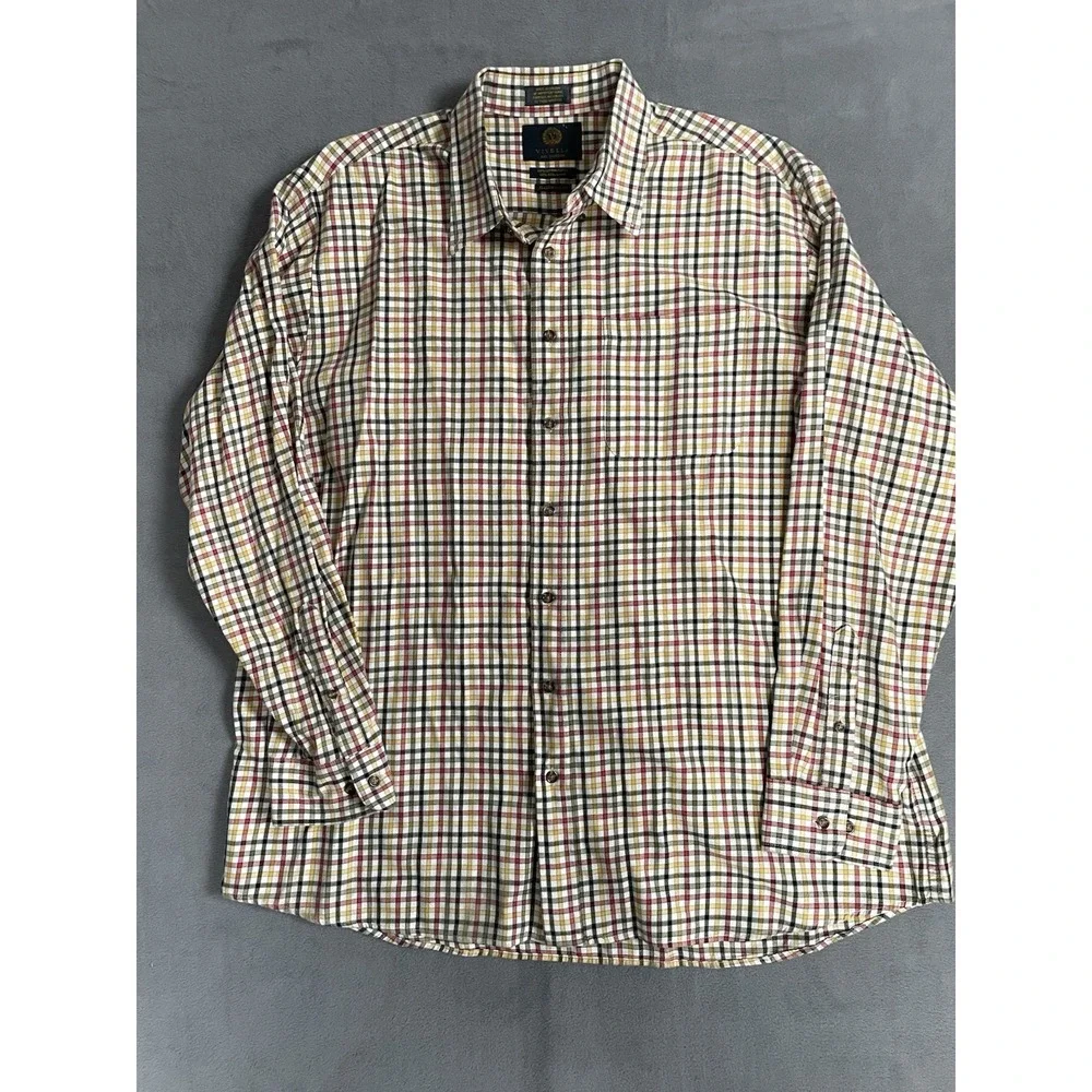 Viyella Shirt Mens M Wool Cotton‎ Blend Tan Plaid 27 Pit To Pit 33 L Reg Fit