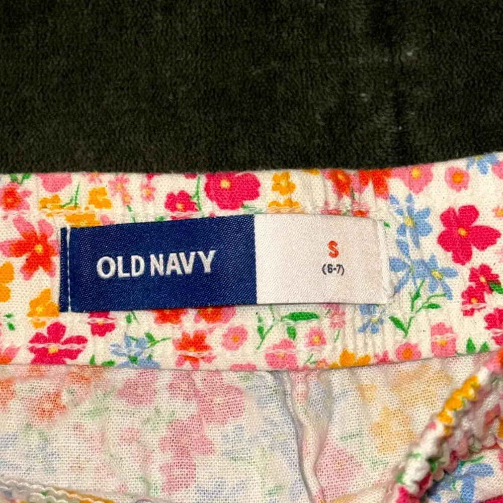 Old Navy Linen-Blend Drawstring Skirt Girls S 6-7 Ditsy Floral Elasticized Waist