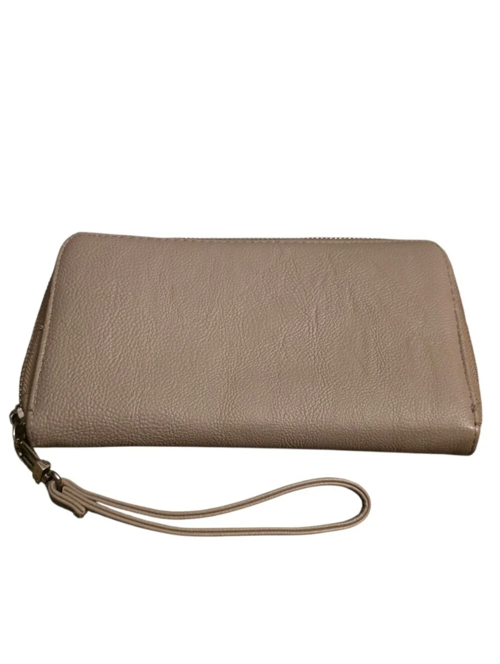 Betsey Johnson Dog Face Wristlet Wallet Vegan Leather Puppy Zipper Clutch Taupe