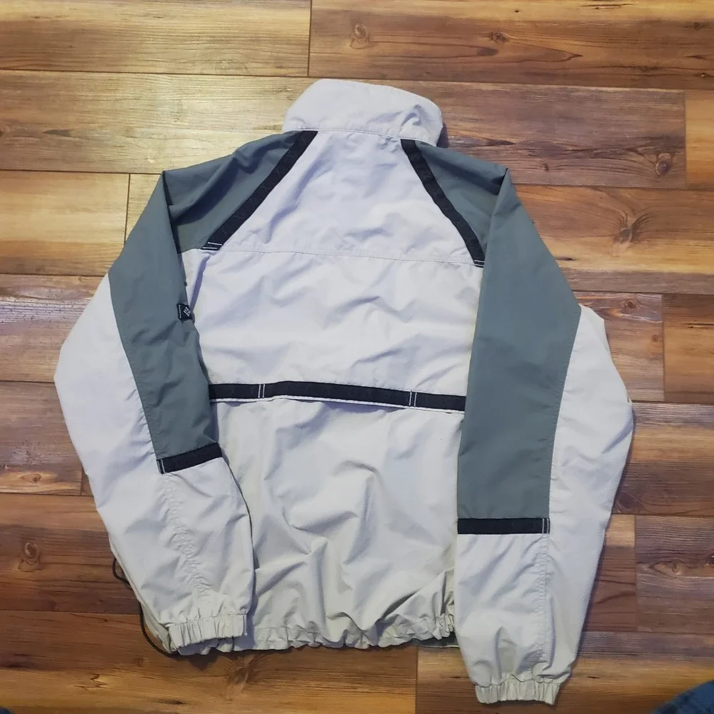 Columbia Mens Packable Windbreaker Jacket Grey Green Full Zip Large Mesh Lined