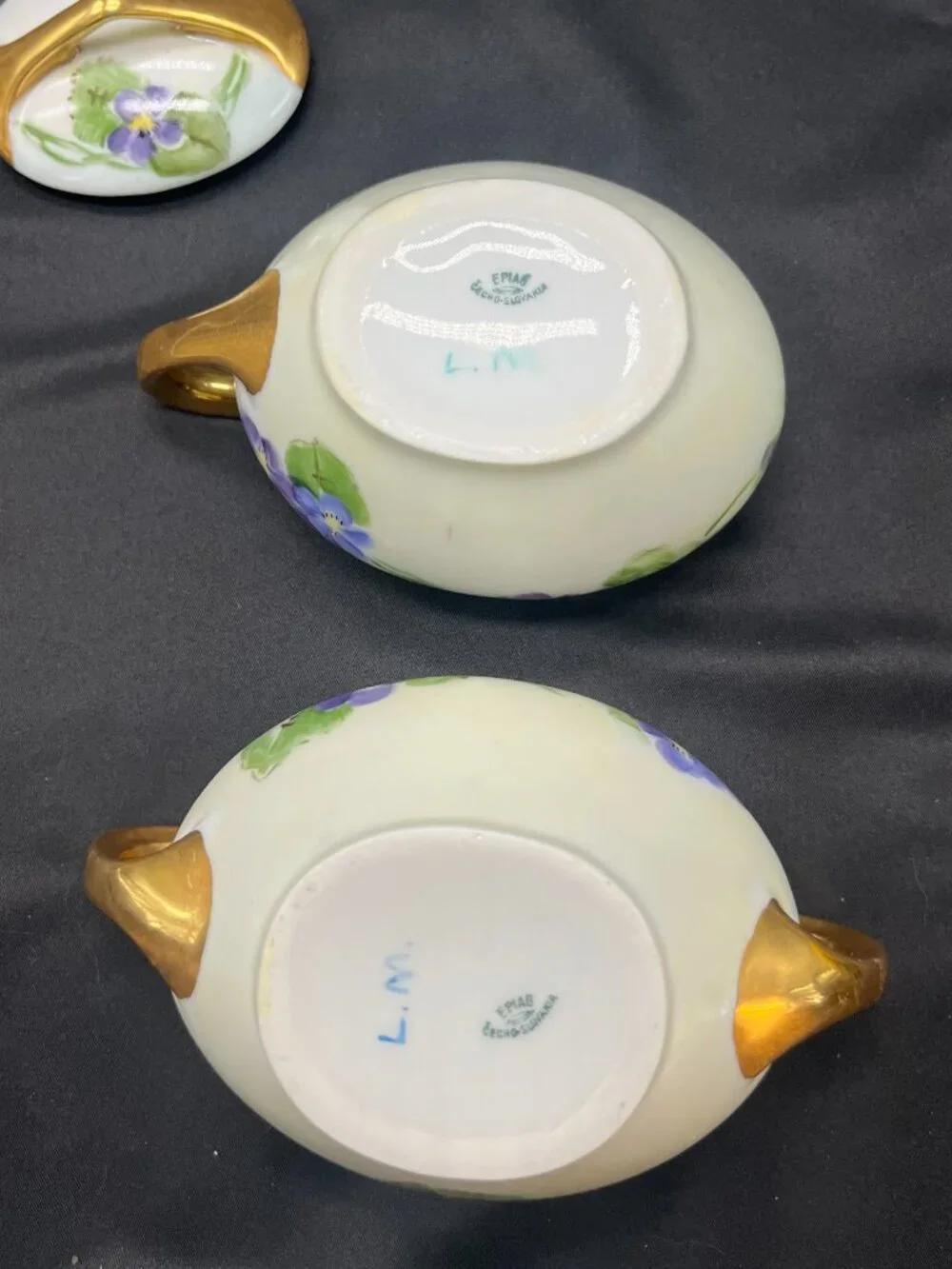 Vtg EPIAG Cecho Slovakia Hand-Painted Porcelain Creamer/Covered Sugar Bowl Set