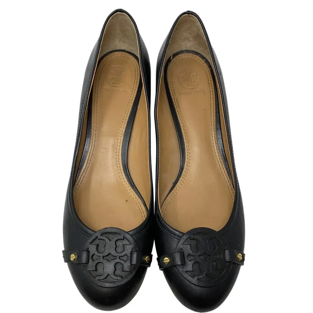 Tory Burch Block Heel Pumps Womens Size 10 Black Leather Round Toe