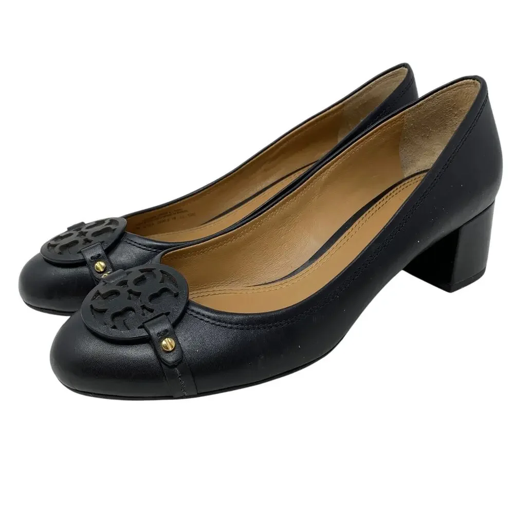 Tory Burch Block Heel Pumps Womens Size 10 Black Leather Round Toe