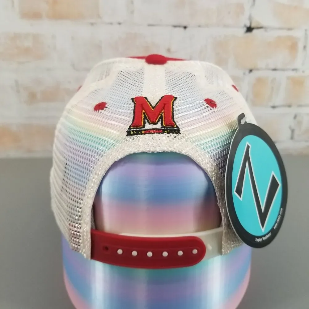 NWT Zephyr University of Maryland Terrapins Red/White Snapback Hat/Cap Mesh