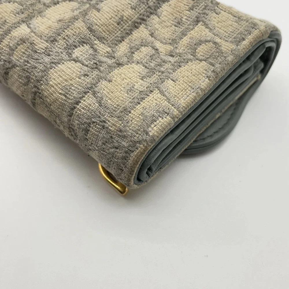 Christian Dior Trotter Saddle Canvas Gray Tri-fold Wallet