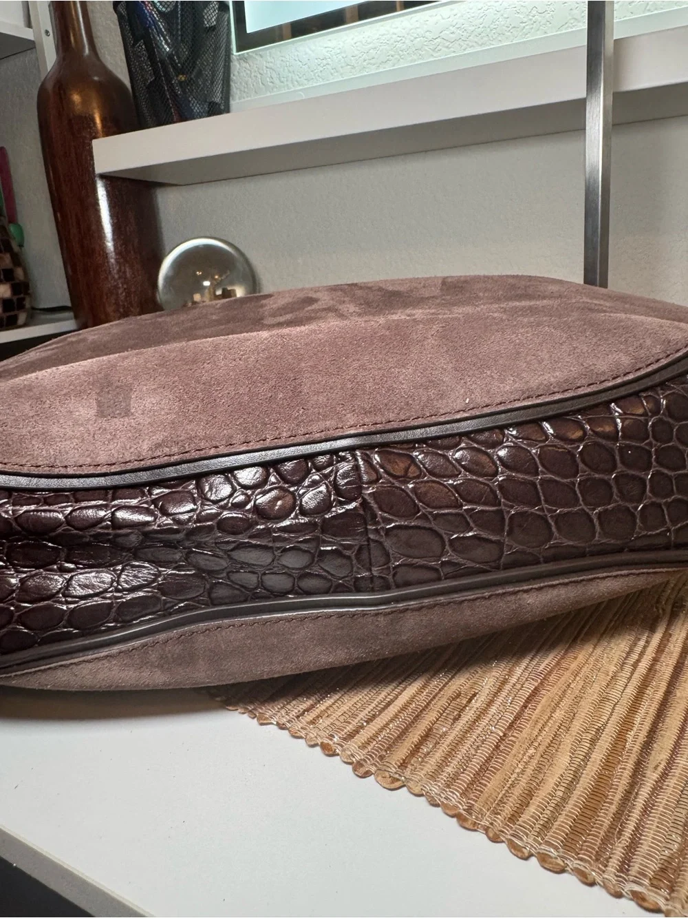 Michael Kors Taupe Suede Hobo with Gold MK Charm