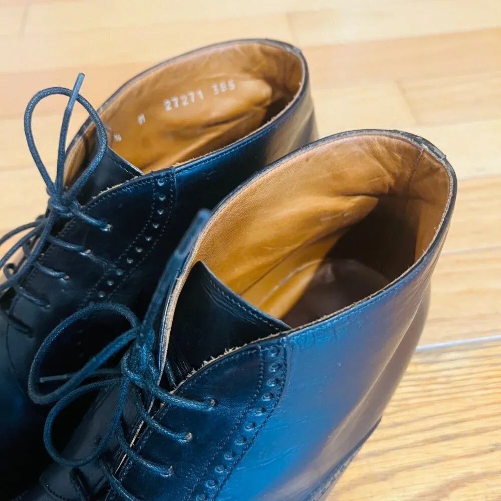VTG Bostonian Oxford Ankle Boots Mens 9.5 Black Leather Lace Up Chukka Italy