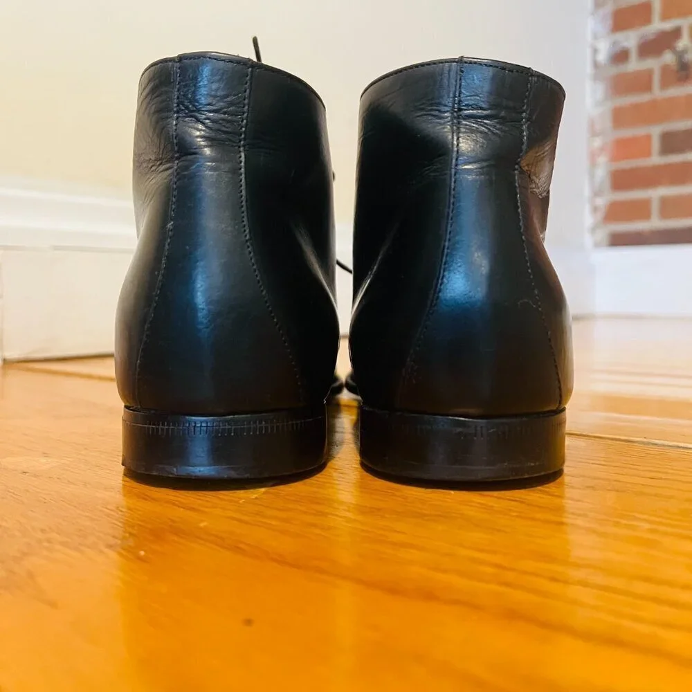 VTG Bostonian Oxford Ankle Boots Mens 9.5 Black Leather Lace Up Chukka Italy