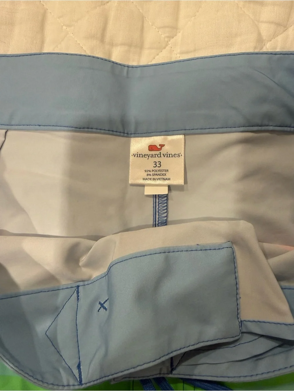 Vineyard Vines Blue Stripe Board Shorts with Coral and Mint Accents