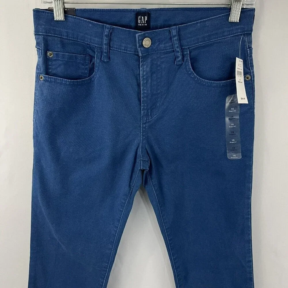 NWT Gap Boys Youth 16 Stretch Skinny Fit Chino Pants‎ Blue Adjustable Waist