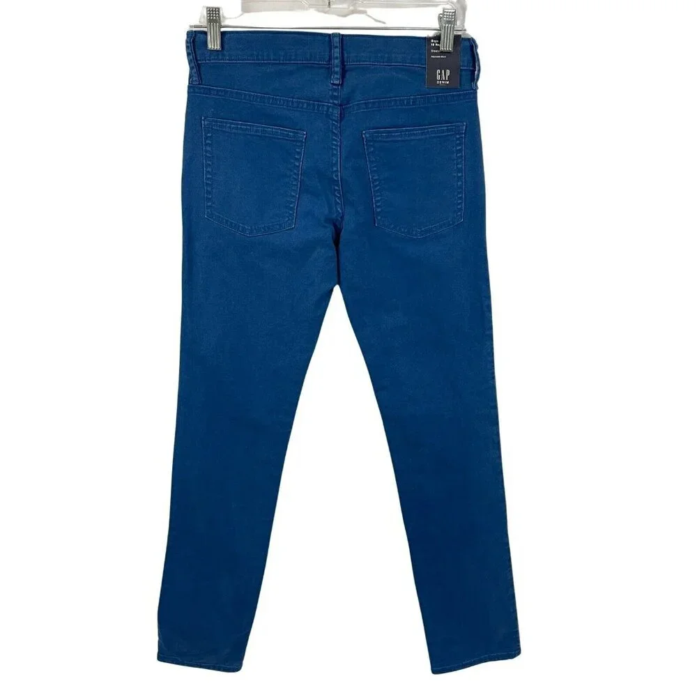 NWT Gap Boys Youth 16 Stretch Skinny Fit Chino Pants‎ Blue Adjustable Waist