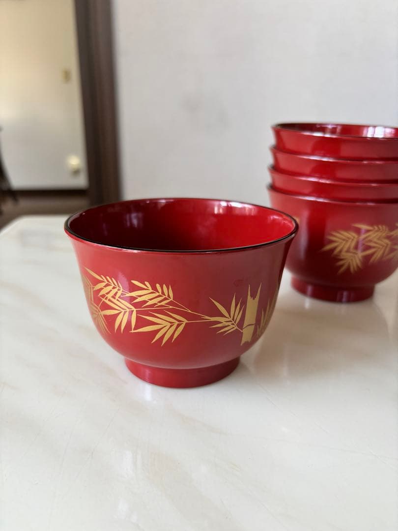Soup bowls, set of 5, bamboo pattern