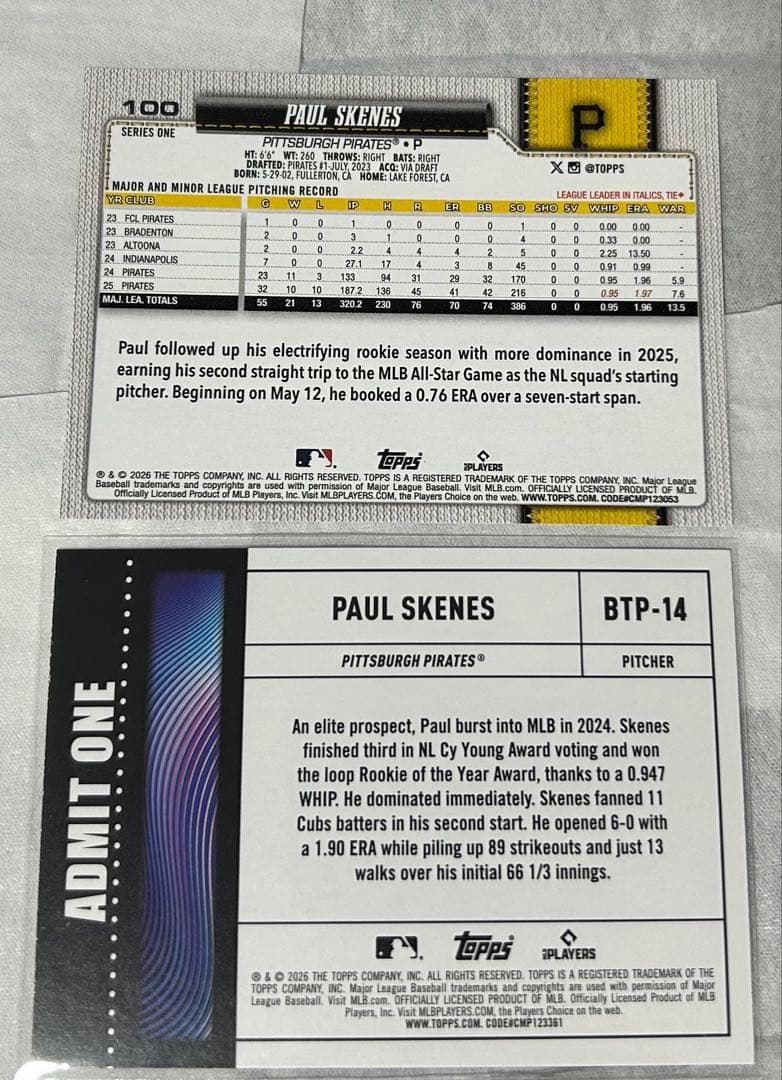 Topps Paul Skenes 2-Card Set (Base & BTP Insert)