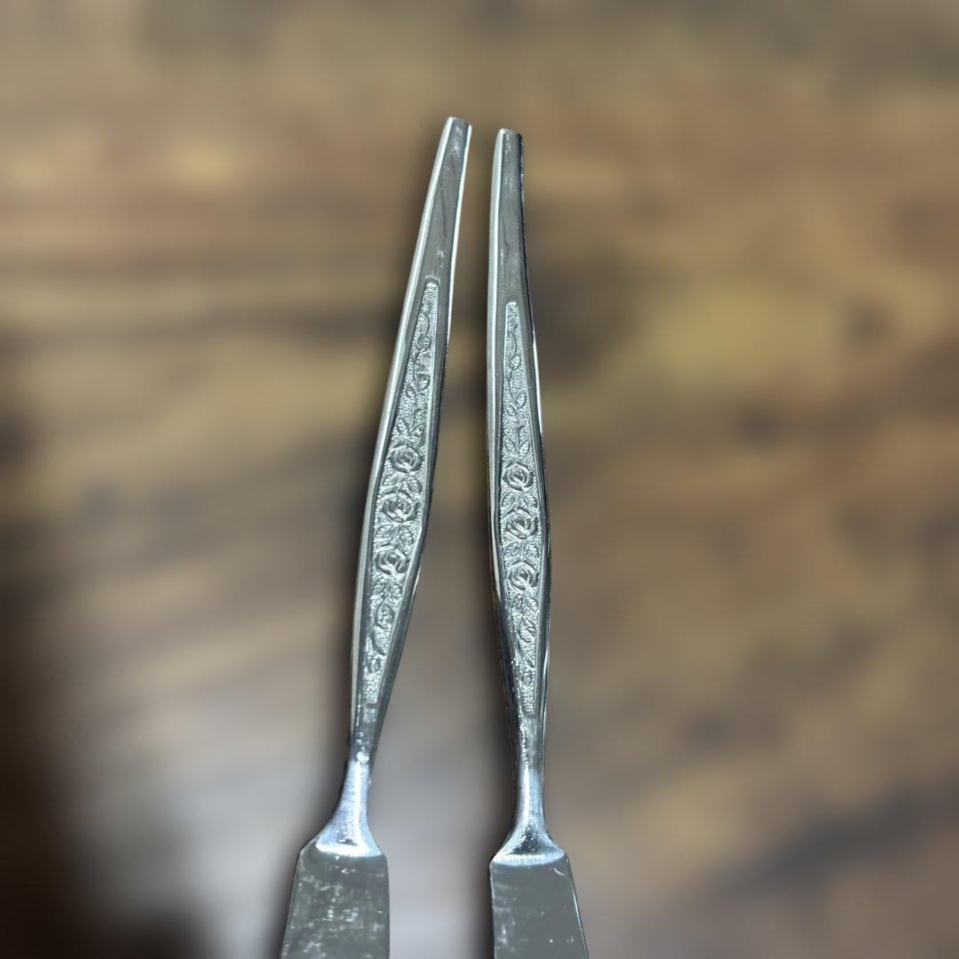 【New】Butter Knife, 2 pcs. Stainless Steel, Showa Retro, Approx. 17.5cm, Floral Pattern